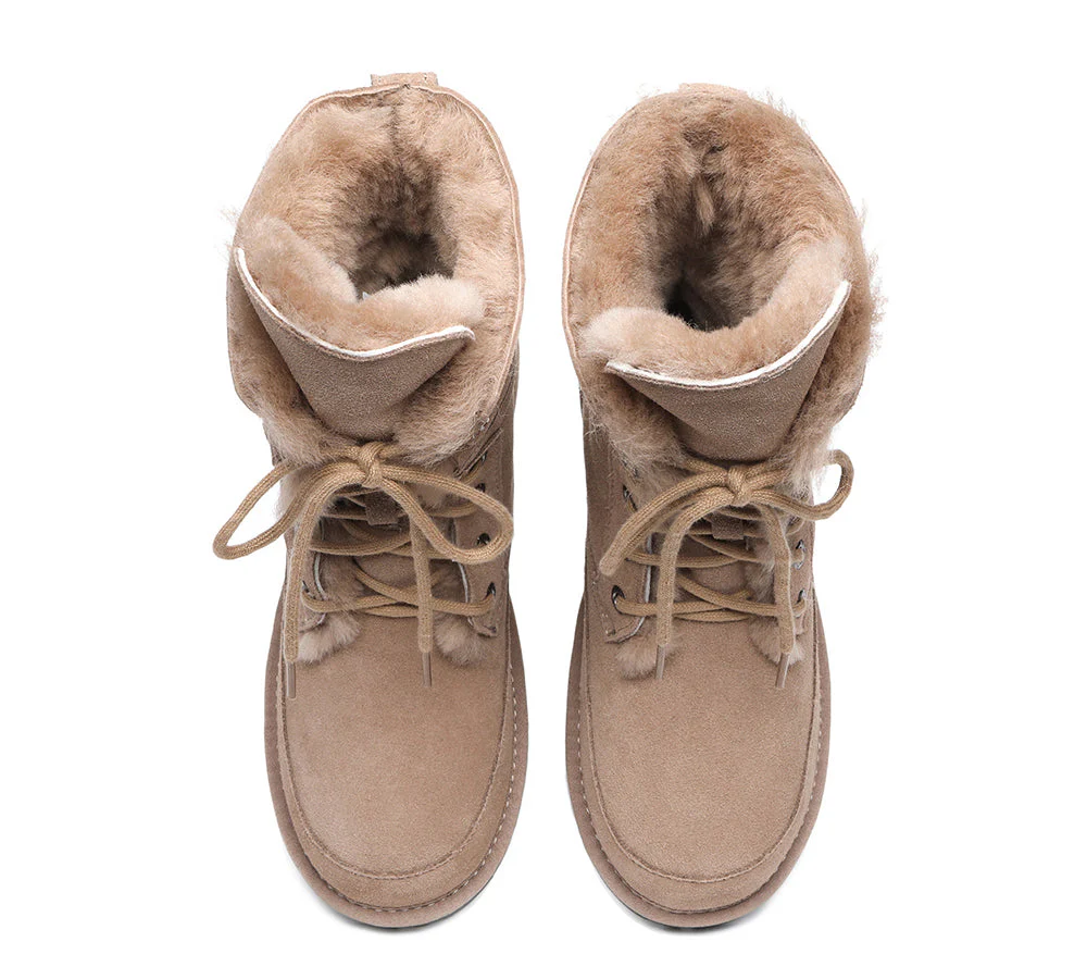 EVERAU® Women Sheepskin Wool Lace Up Ankle Fashion Boots Pathfinder - Image 14