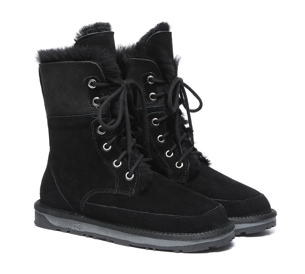 EVERAU® Women Sheepskin Wool Lace Up Ankle Fashion Boots Pathfinder - Image 16