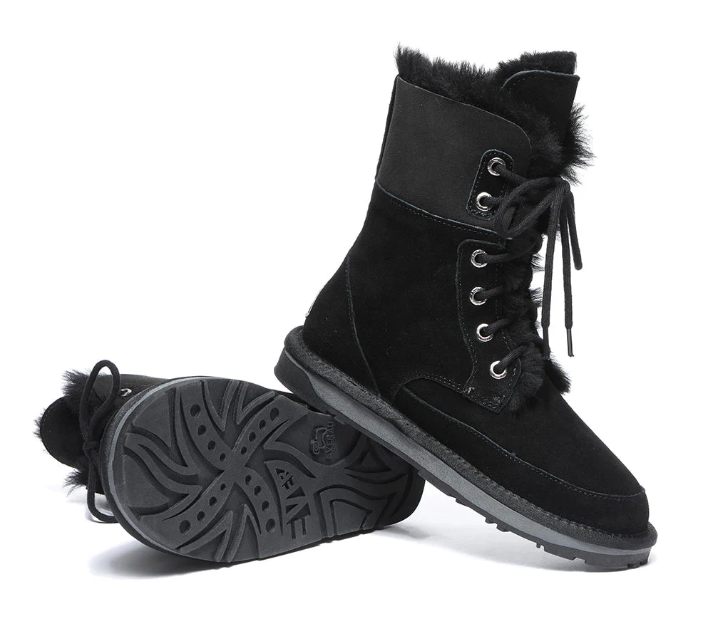 EVERAU® Women Sheepskin Wool Lace Up Ankle Fashion Boots Pathfinder - Image 17
