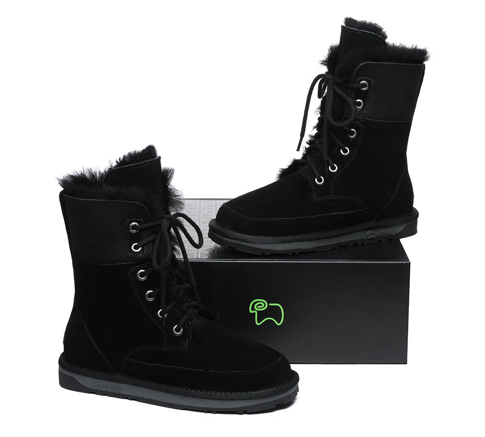 EVERAU® Women Sheepskin Wool Lace Up Ankle Fashion Boots Pathfinder - Image 18