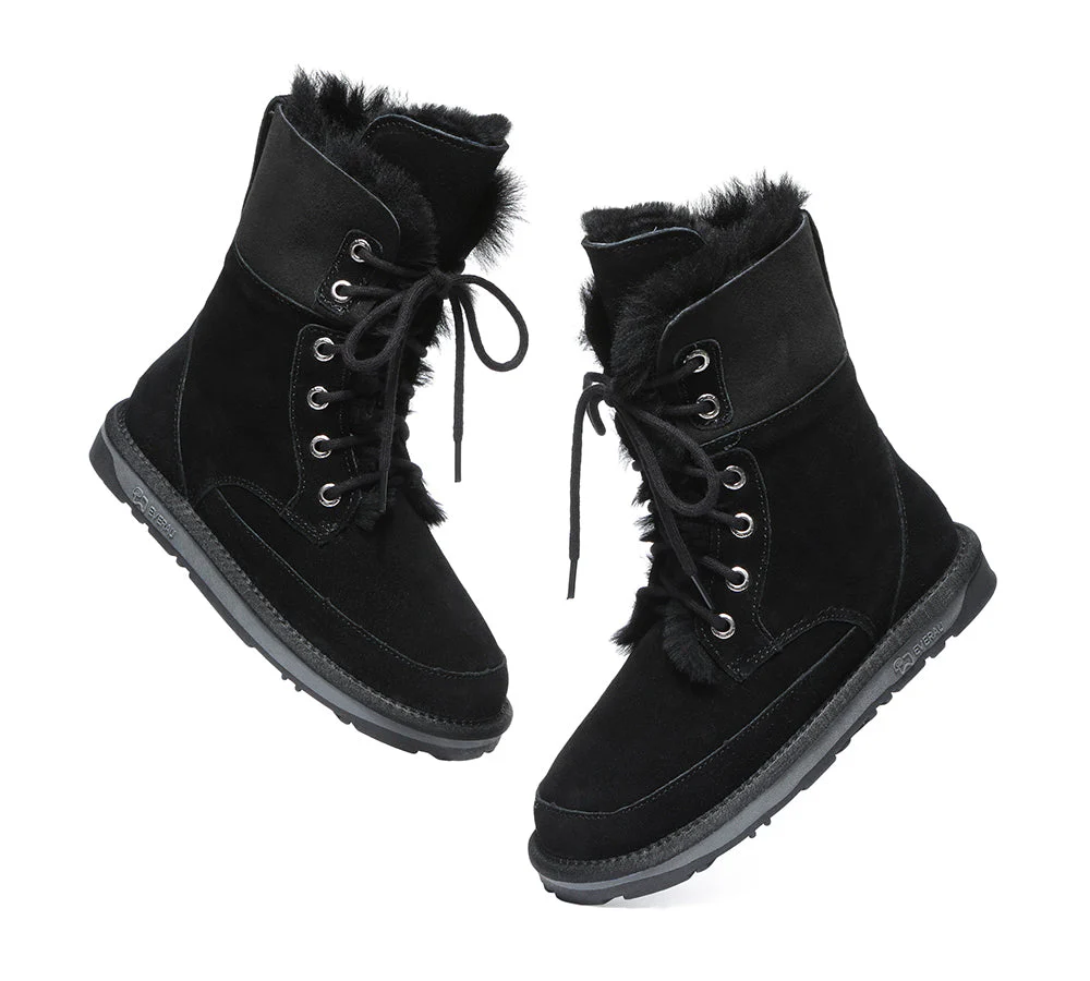 EVERAU® Women Sheepskin Wool Lace Up Ankle Fashion Boots Pathfinder - Image 19
