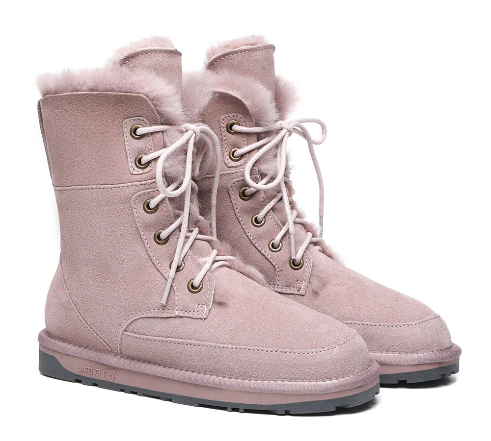 EVERAU® Women Sheepskin Wool Lace Up Ankle Fashion Boots Pathfinder - Image 2