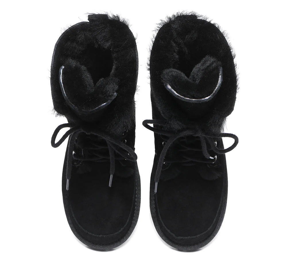 EVERAU® Women Sheepskin Wool Lace Up Ankle Fashion Boots Pathfinder - Image 20