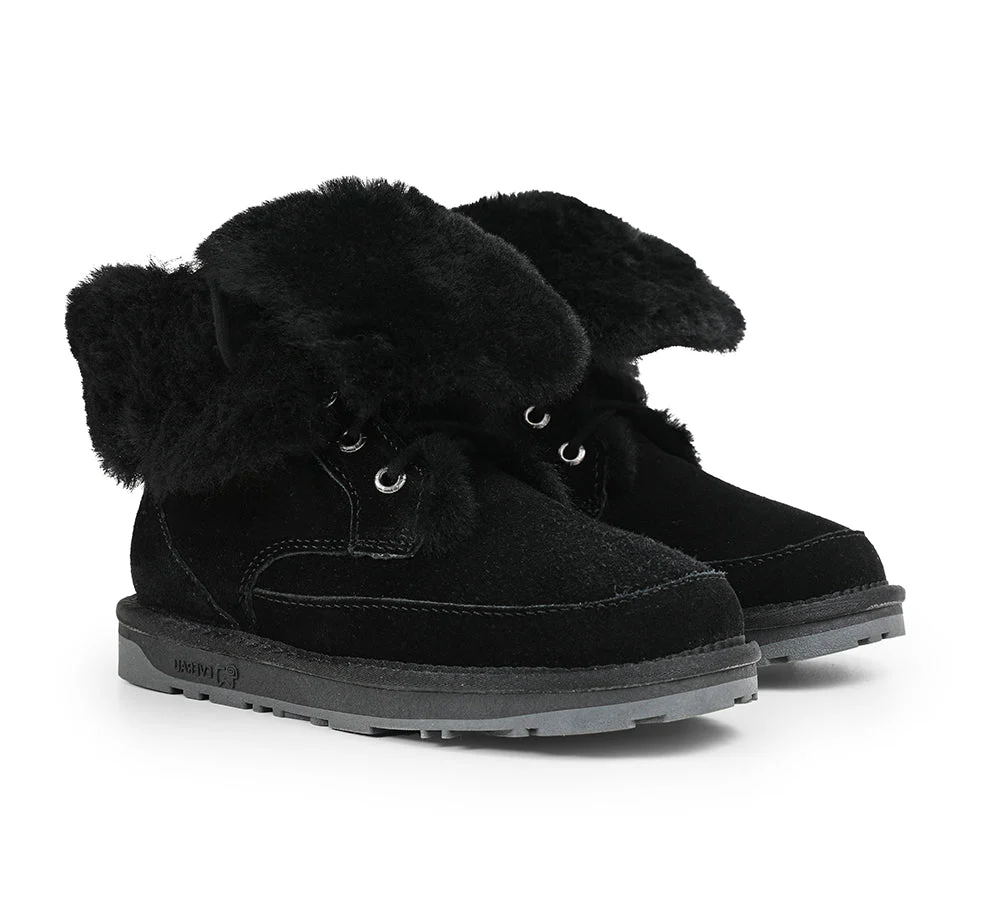 EVERAU® Women Sheepskin Wool Lace Up Ankle Fashion Boots Pathfinder - Image 22