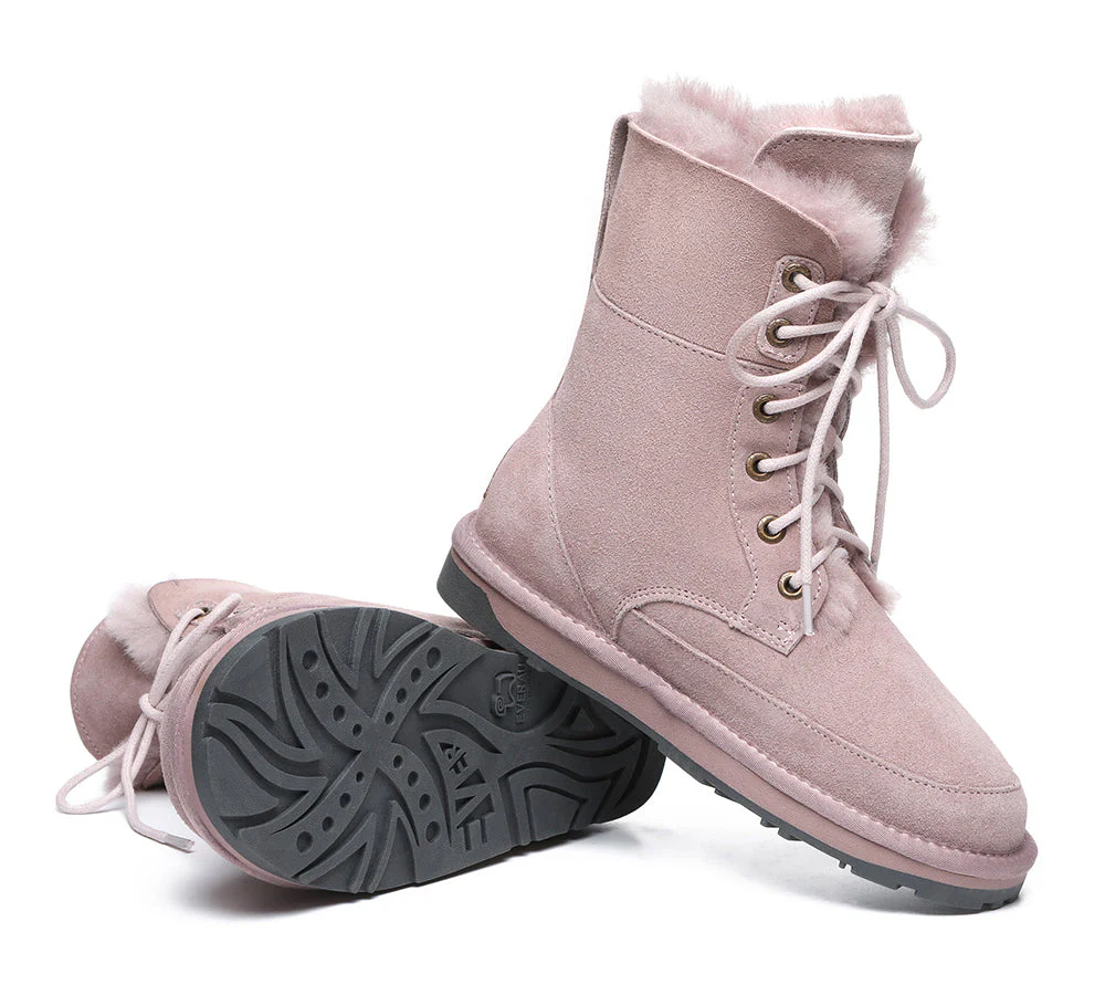 EVERAU® Women Sheepskin Wool Lace Up Ankle Fashion Boots Pathfinder - Image 3