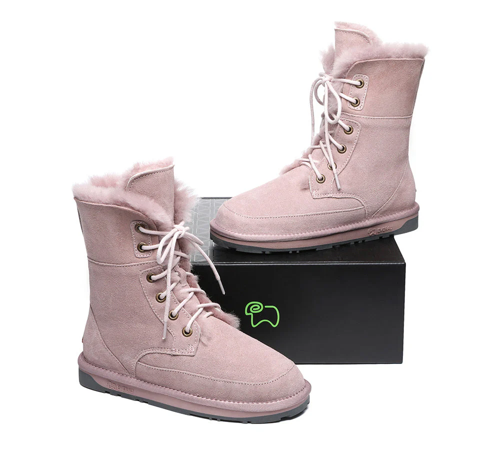 EVERAU® Women Sheepskin Wool Lace Up Ankle Fashion Boots Pathfinder - Image 4