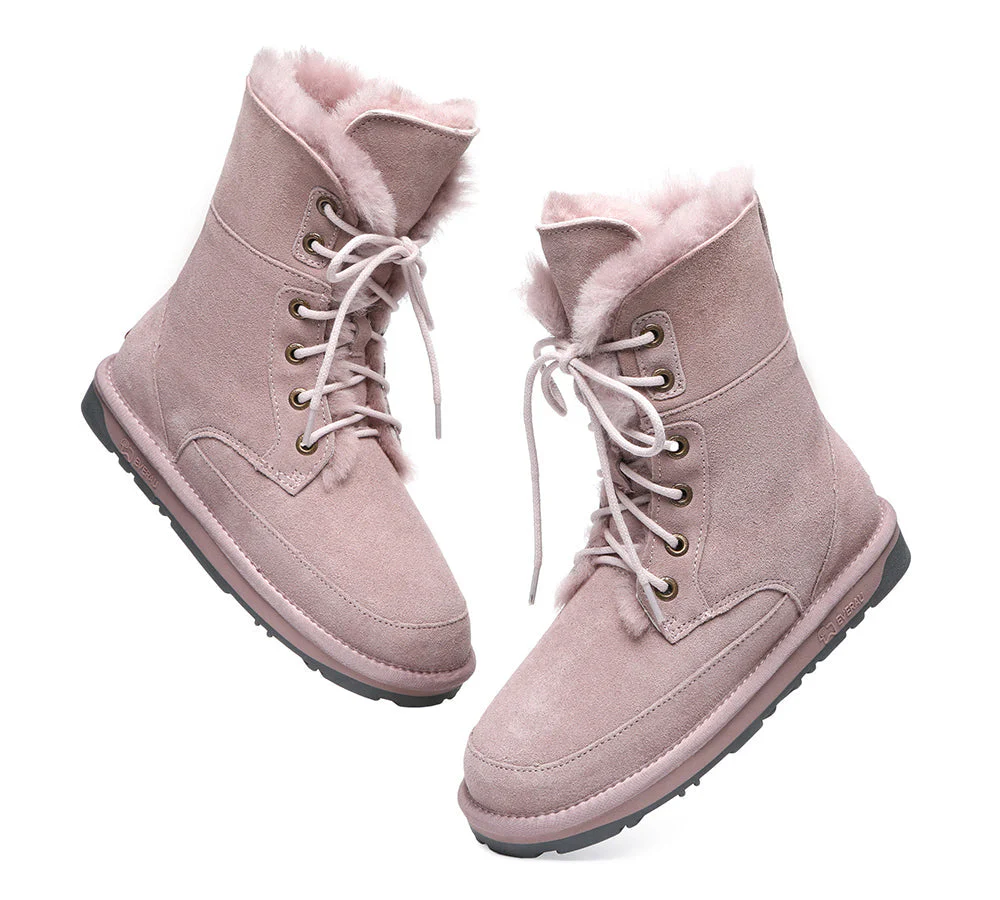 EVERAU® Women Sheepskin Wool Lace Up Ankle Fashion Boots Pathfinder - Image 5