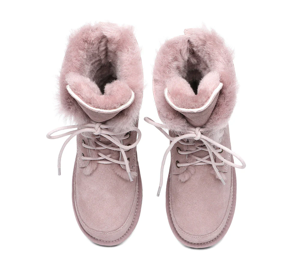 EVERAU® Women Sheepskin Wool Lace Up Ankle Fashion Boots Pathfinder - Image 6