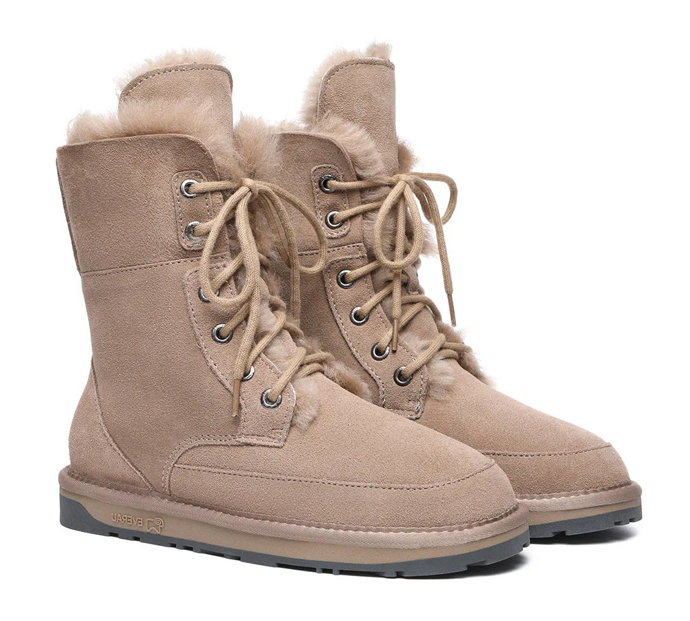 EVERAU® Women Sheepskin Wool Lace Up Ankle Fashion Boots Pathfinder - Image 9