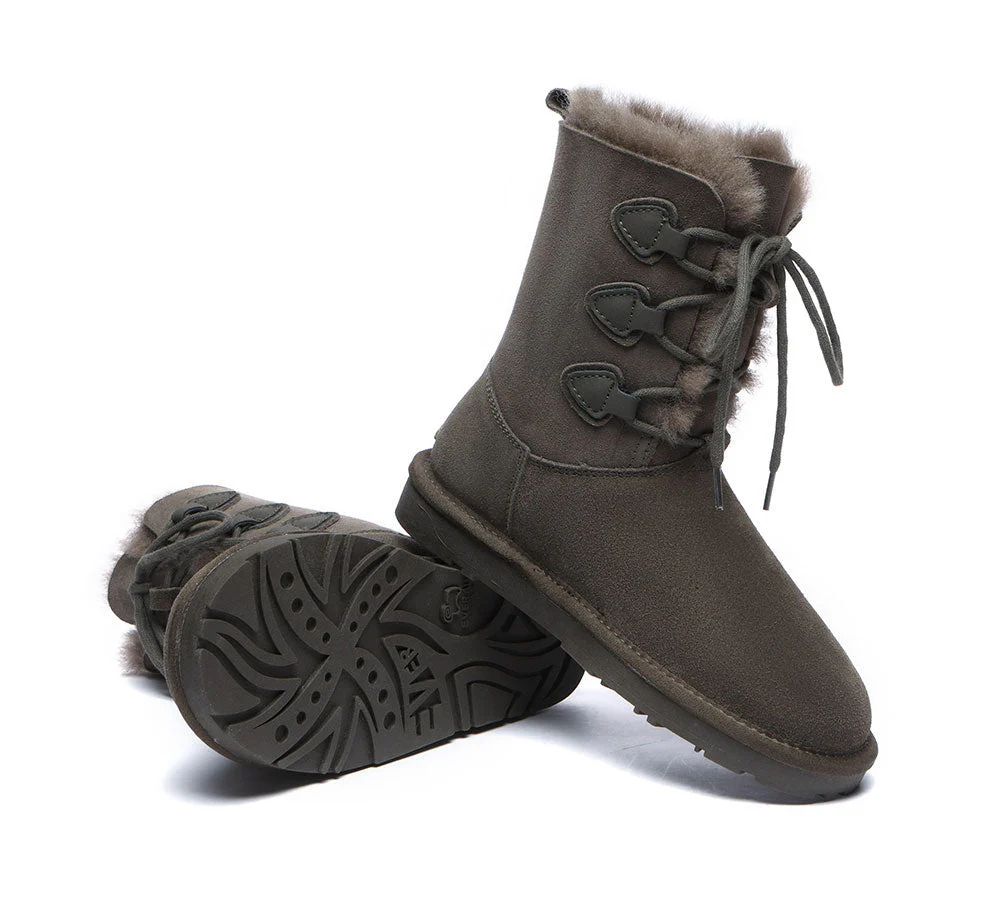 EVERAU® Women Sheepskin Wool Lace Up Boots Tall Stark - Image 10