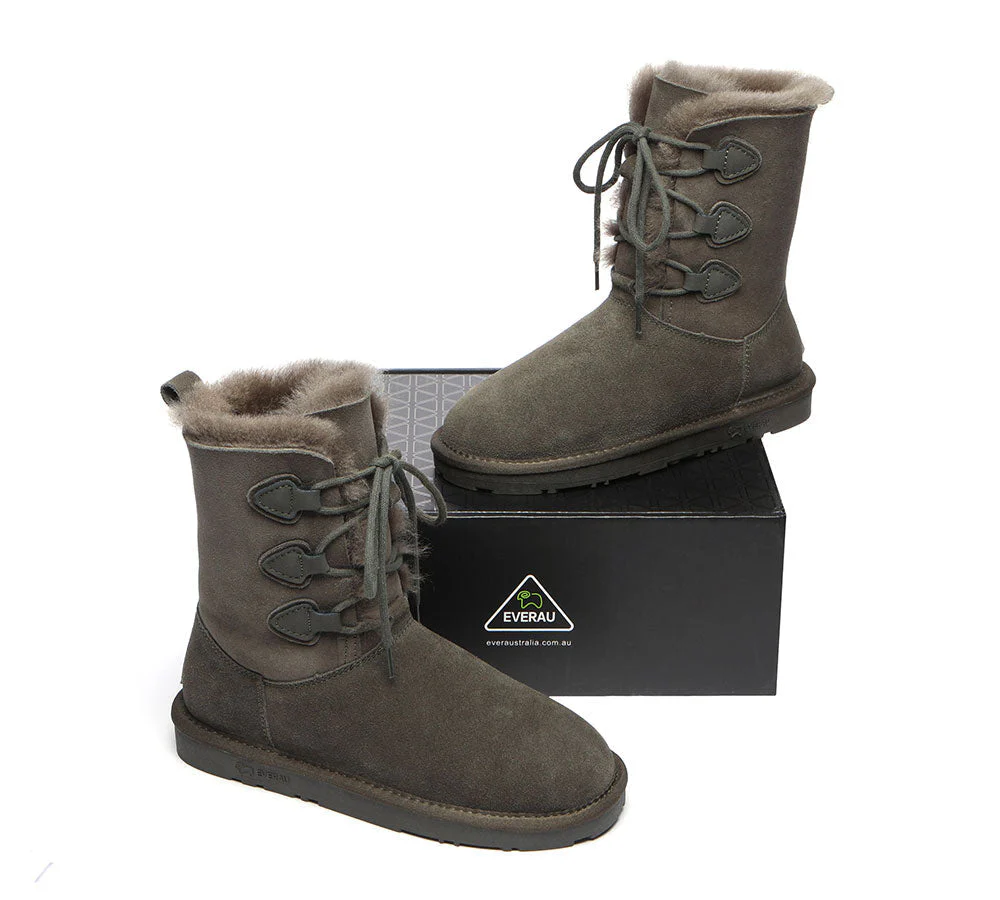 EVERAU® Women Sheepskin Wool Lace Up Boots Tall Stark - Image 11