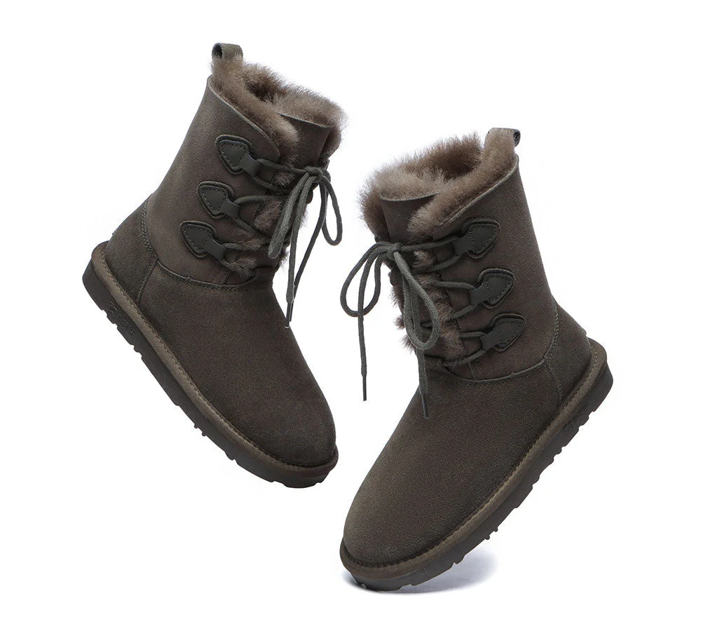 EVERAU® Women Sheepskin Wool Lace Up Boots Tall Stark - Image 12