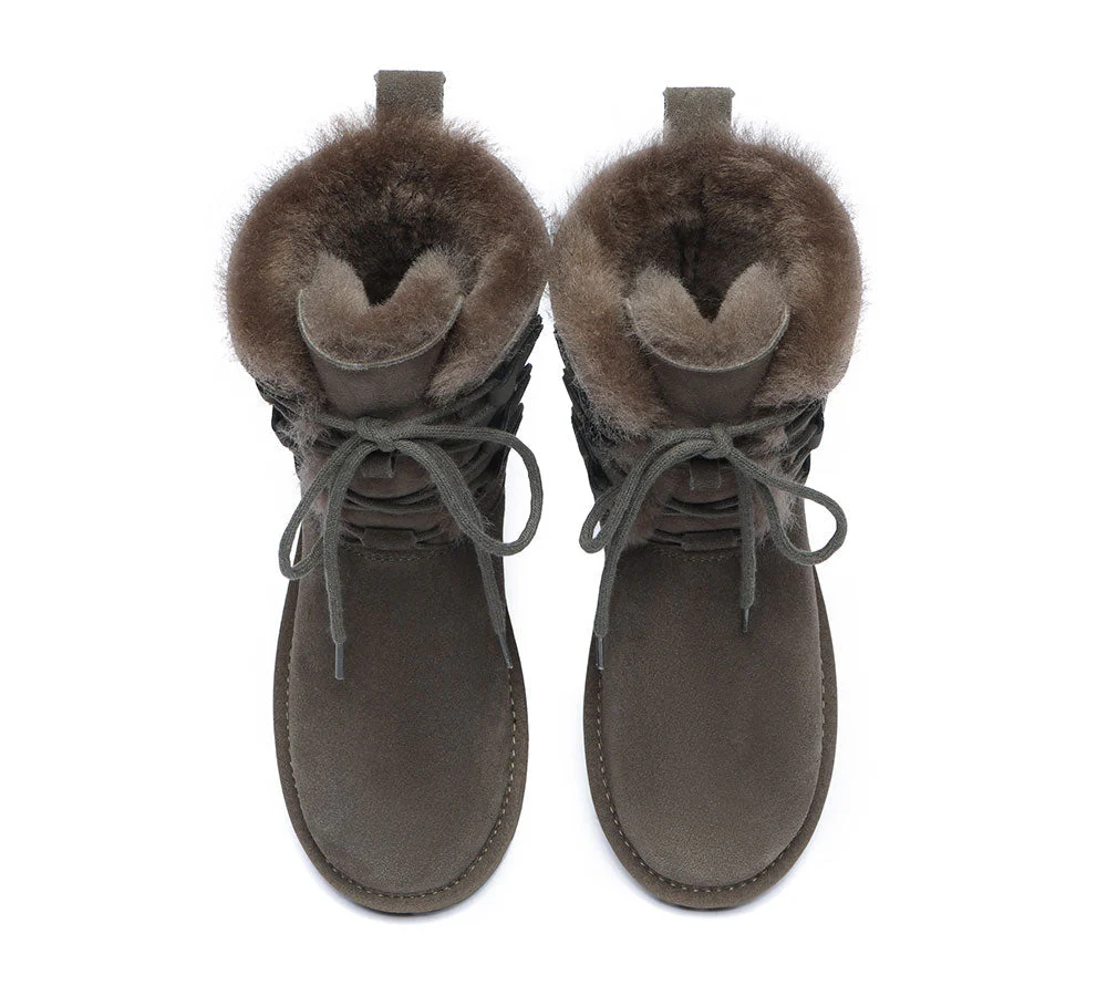 EVERAU® Women Sheepskin Wool Lace Up Boots Tall Stark - Image 13