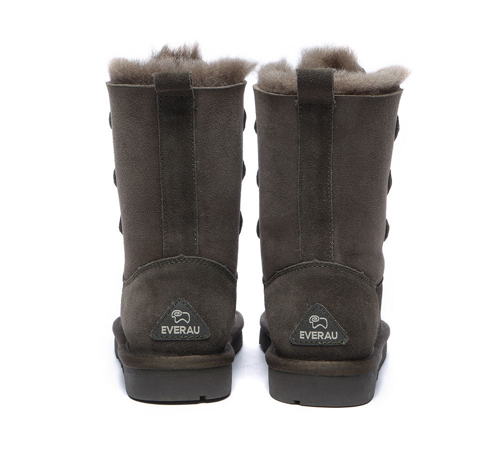 EVERAU® Women Sheepskin Wool Lace Up Boots Tall Stark - Image 14