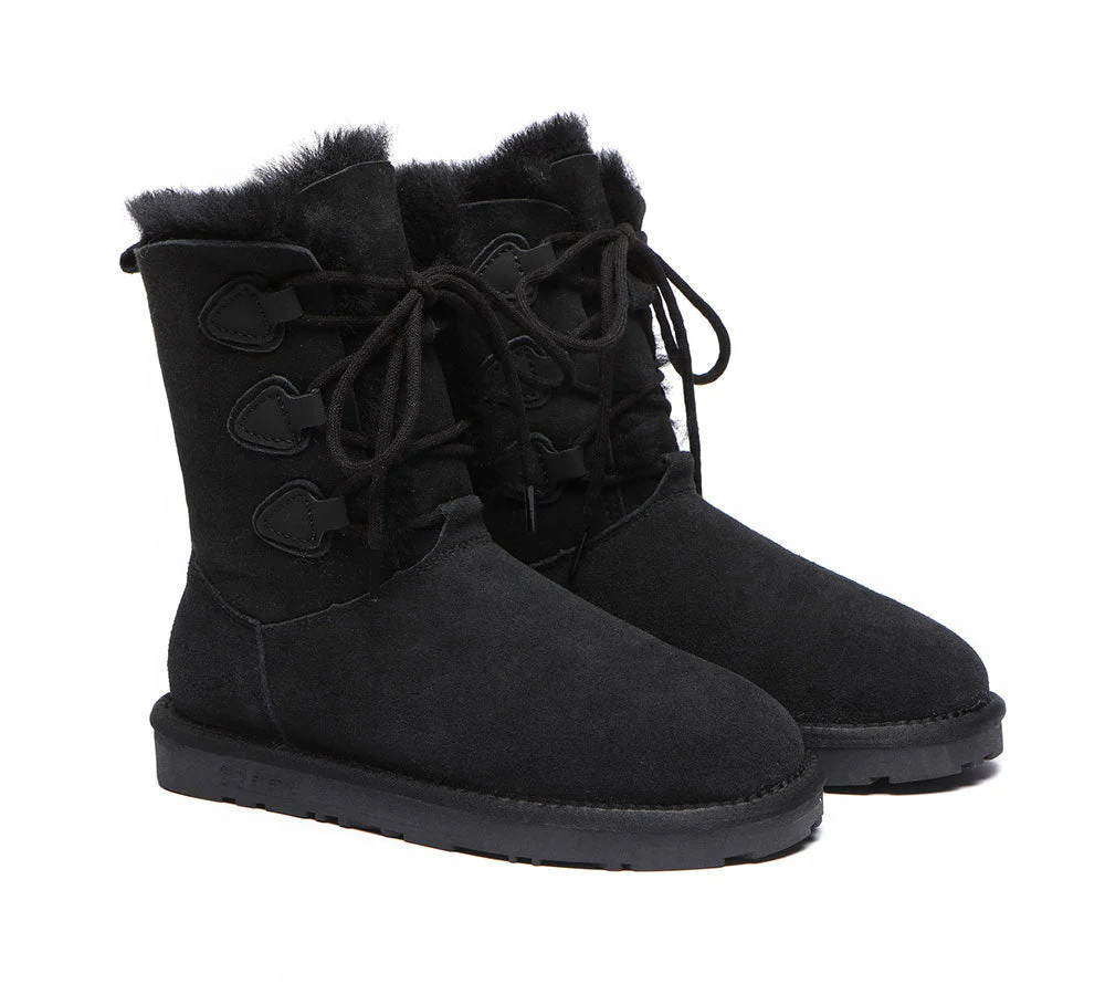 EVERAU® Women Sheepskin Wool Lace Up Boots Tall Stark - Image 15