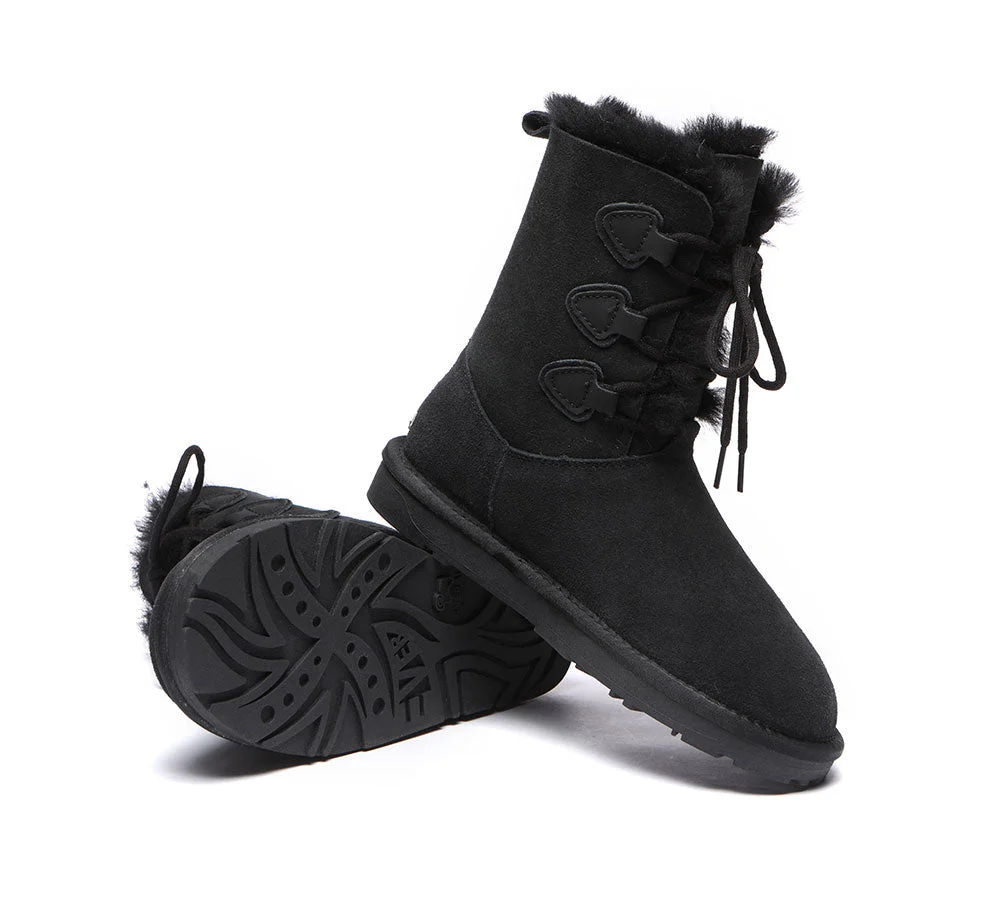 EVERAU® Women Sheepskin Wool Lace Up Boots Tall Stark - Image 16