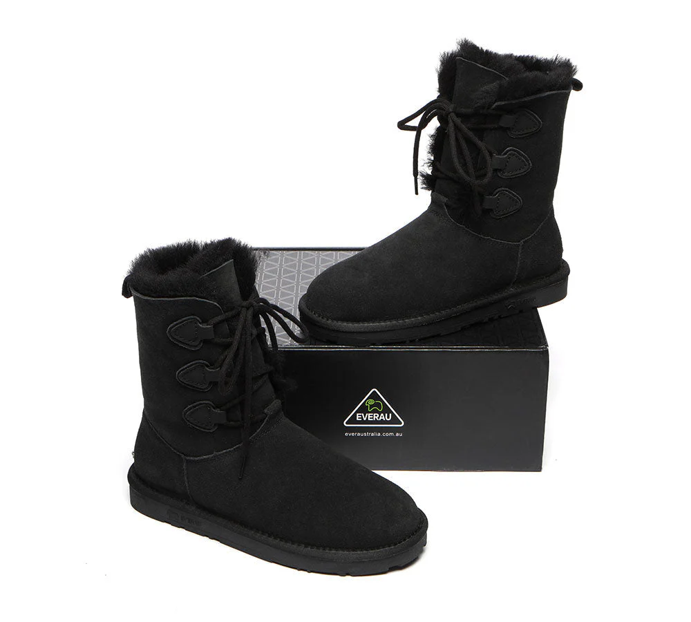 EVERAU® Women Sheepskin Wool Lace Up Boots Tall Stark - Image 17