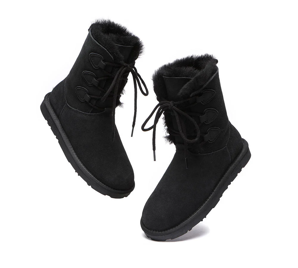 EVERAU® Women Sheepskin Wool Lace Up Boots Tall Stark - Image 18