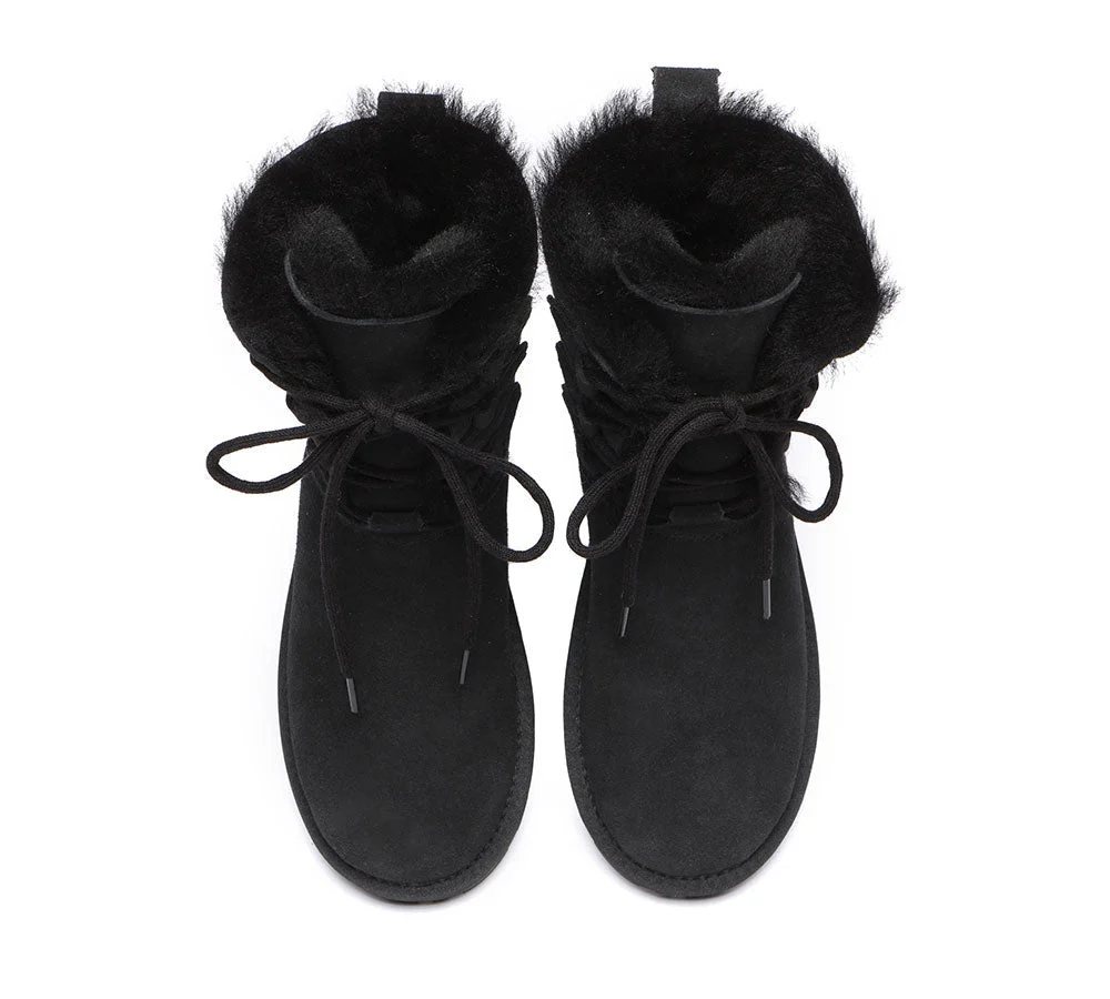 EVERAU® Women Sheepskin Wool Lace Up Boots Tall Stark - Image 19