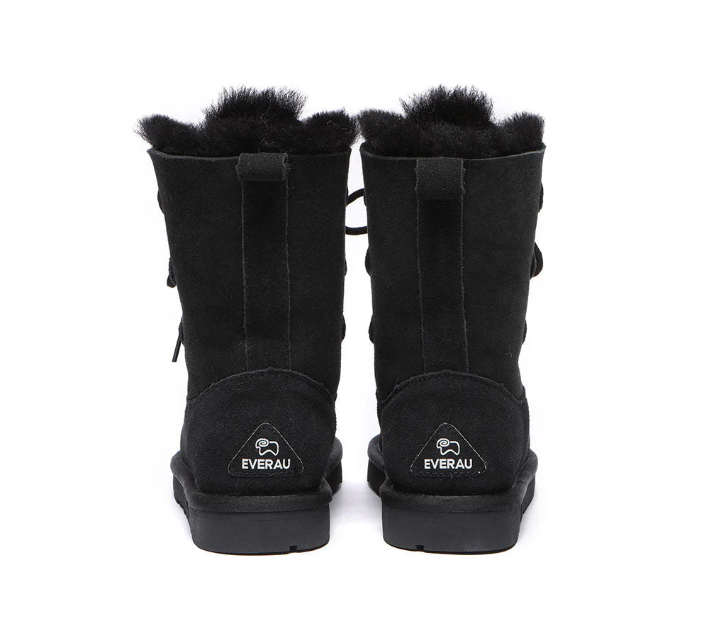 EVERAU® Women Sheepskin Wool Lace Up Boots Tall Stark - Image 20