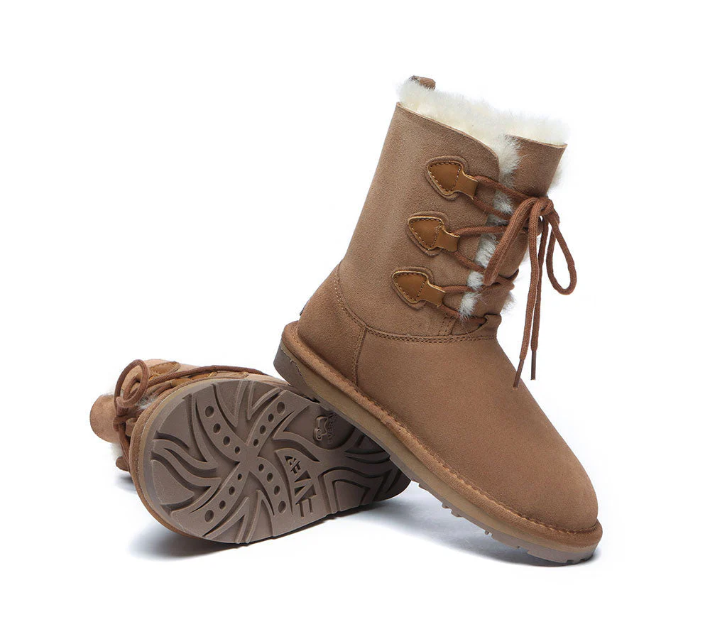 EVERAU® Women Sheepskin Wool Lace Up Boots Tall Stark - Image 4