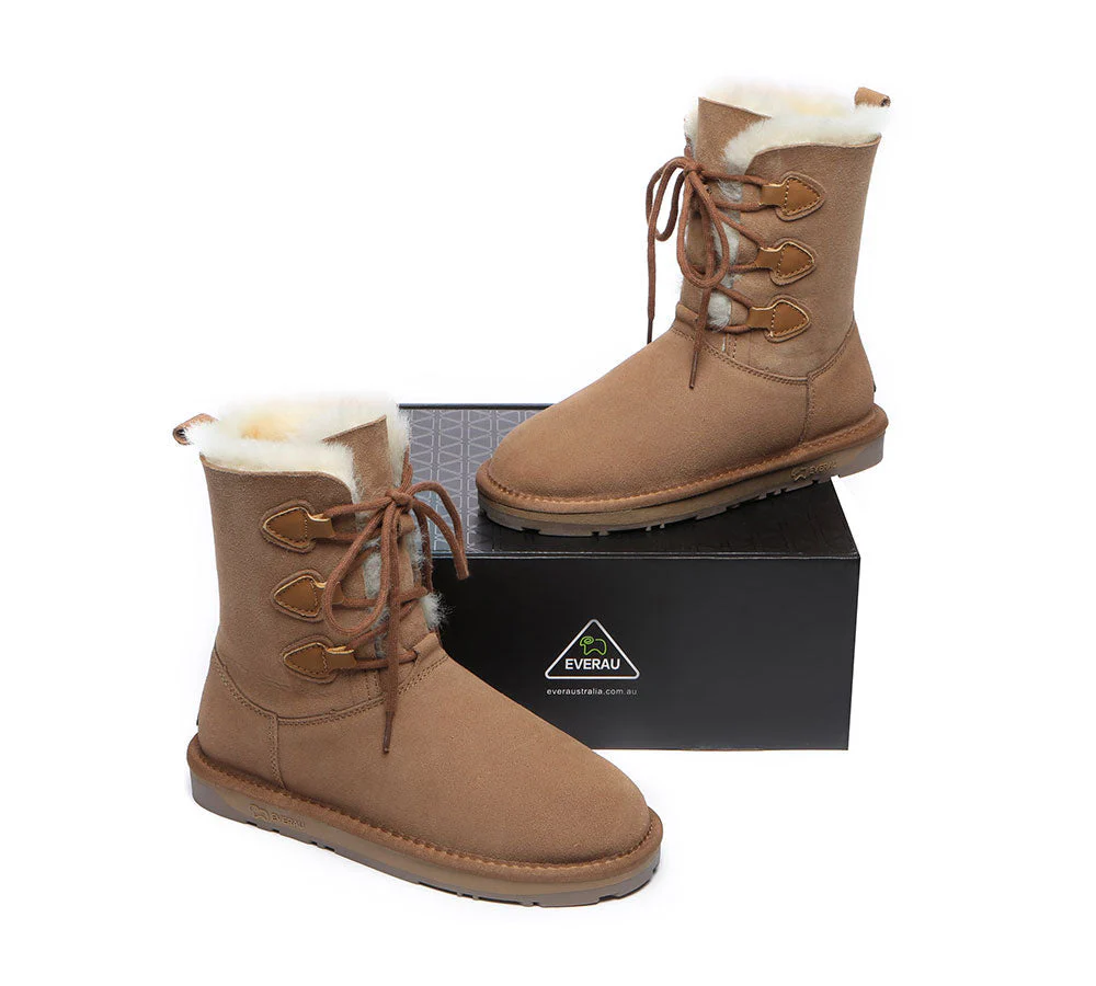 EVERAU® Women Sheepskin Wool Lace Up Boots Tall Stark - Image 5
