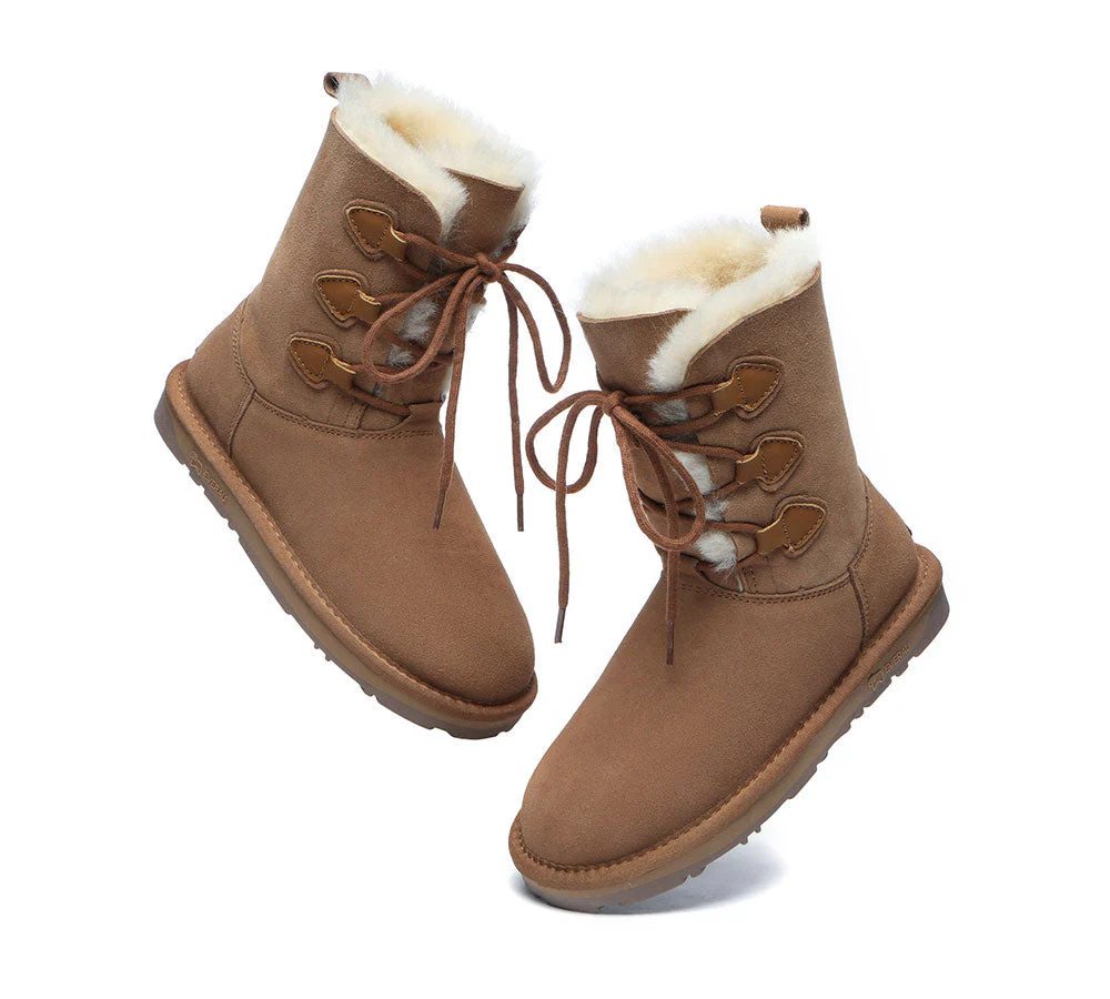 EVERAU® Women Sheepskin Wool Lace Up Boots Tall Stark - Image 6