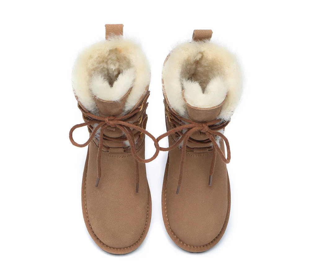 EVERAU® Women Sheepskin Wool Lace Up Boots Tall Stark - Image 7