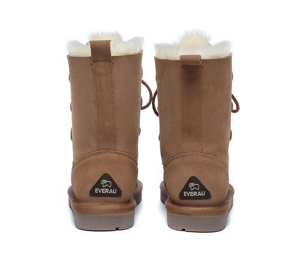 EVERAU® Women Sheepskin Wool Lace Up Boots Tall Stark - Image 8