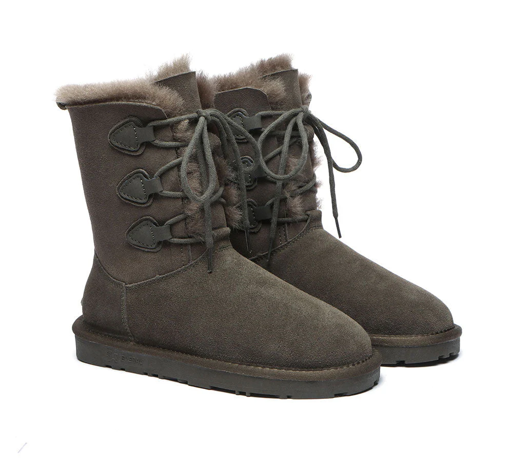 EVERAU® Women Sheepskin Wool Lace Up Boots Tall Stark - Image 9