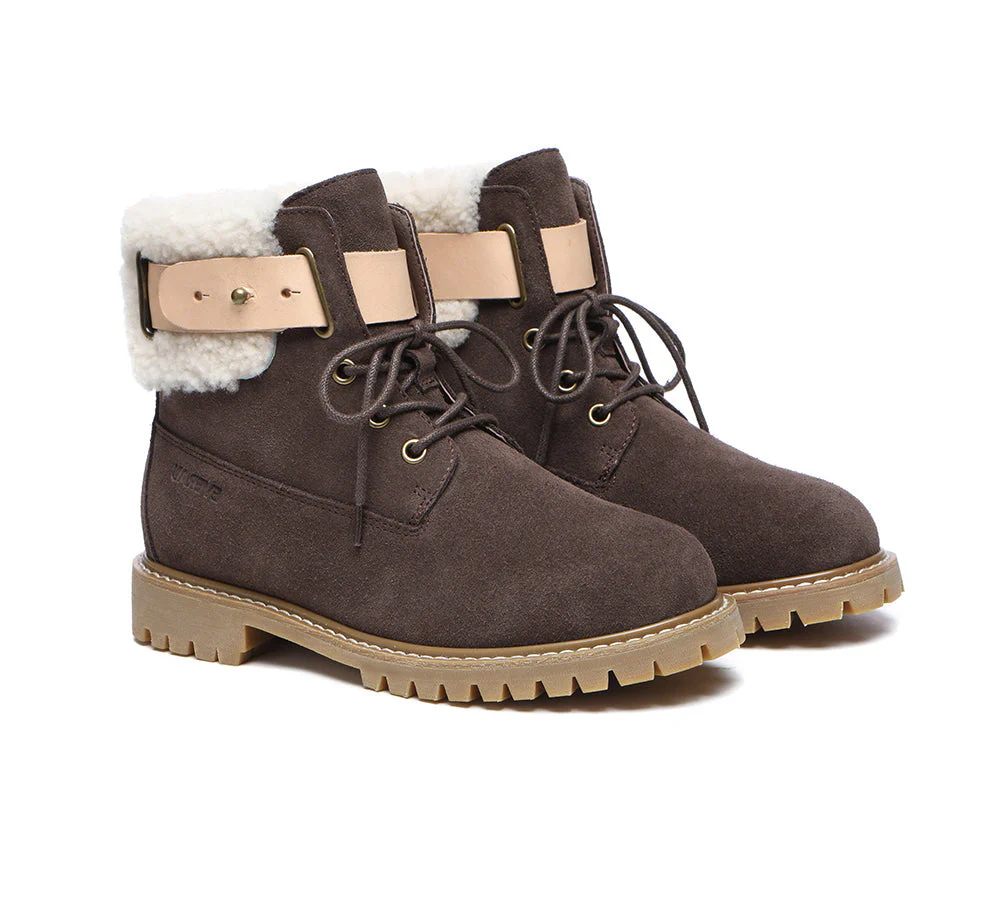 EVERAU® Women Sheepskin Wool Lace Up Fashion Boots Martin - Image 10