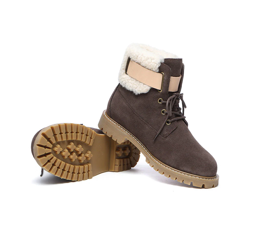 EVERAU® Women Sheepskin Wool Lace Up Fashion Boots Martin - Image 11