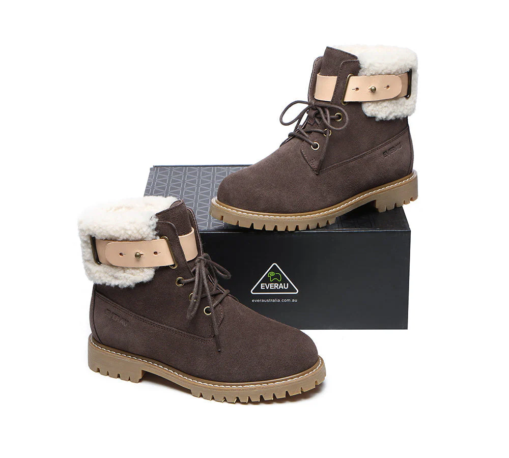 EVERAU® Women Sheepskin Wool Lace Up Fashion Boots Martin - Image 12