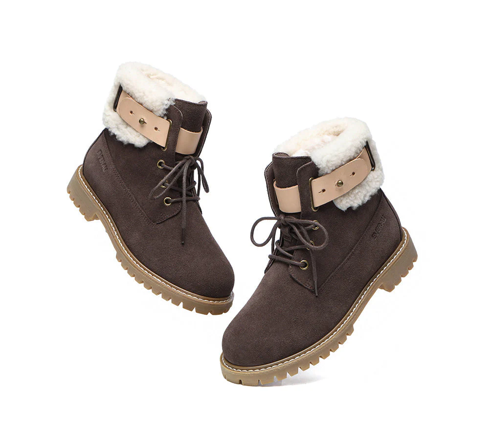 EVERAU® Women Sheepskin Wool Lace Up Fashion Boots Martin - Image 13