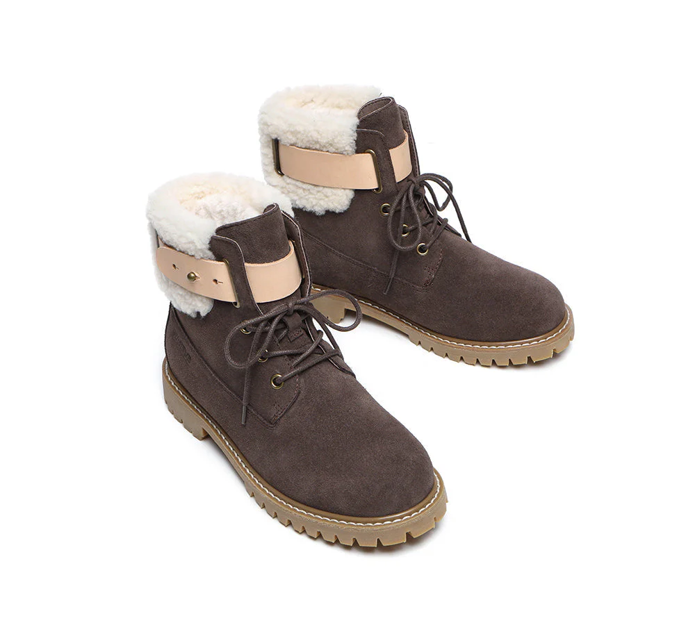 EVERAU® Women Sheepskin Wool Lace Up Fashion Boots Martin - Image 14