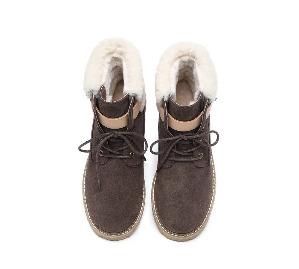 EVERAU® Women Sheepskin Wool Lace Up Fashion Boots Martin - Image 15