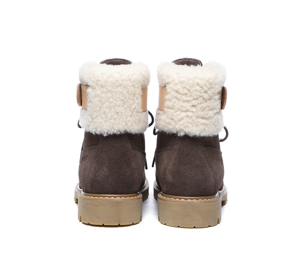 EVERAU® Women Sheepskin Wool Lace Up Fashion Boots Martin - Image 16