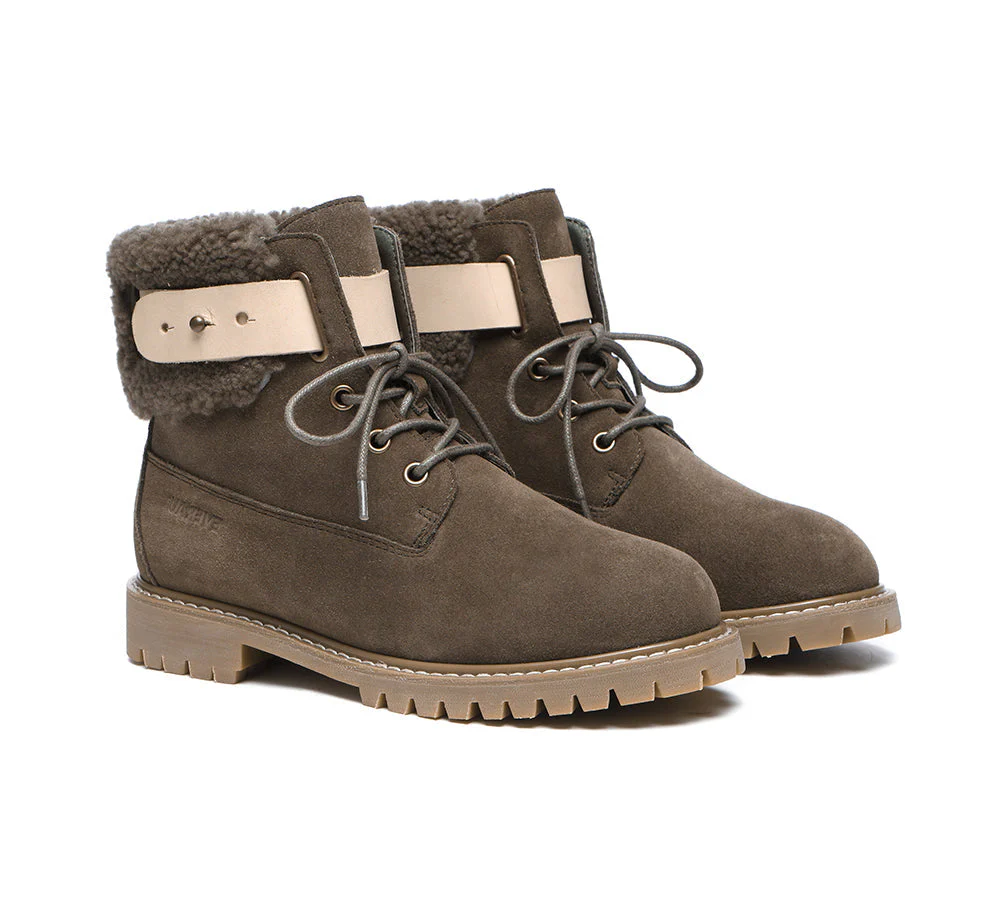 EVERAU® Women Sheepskin Wool Lace Up Fashion Boots Martin - Image 18