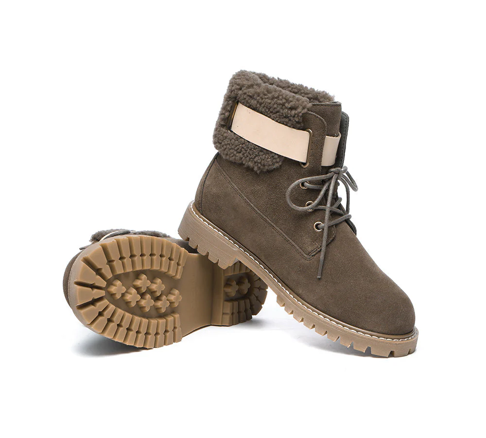 EVERAU® Women Sheepskin Wool Lace Up Fashion Boots Martin - Image 19