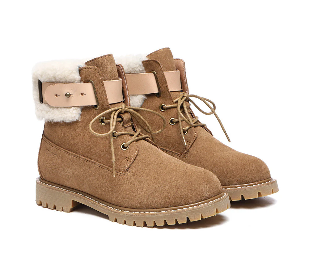 EVERAU® Women Sheepskin Wool Lace Up Fashion Boots Martin - Image 2