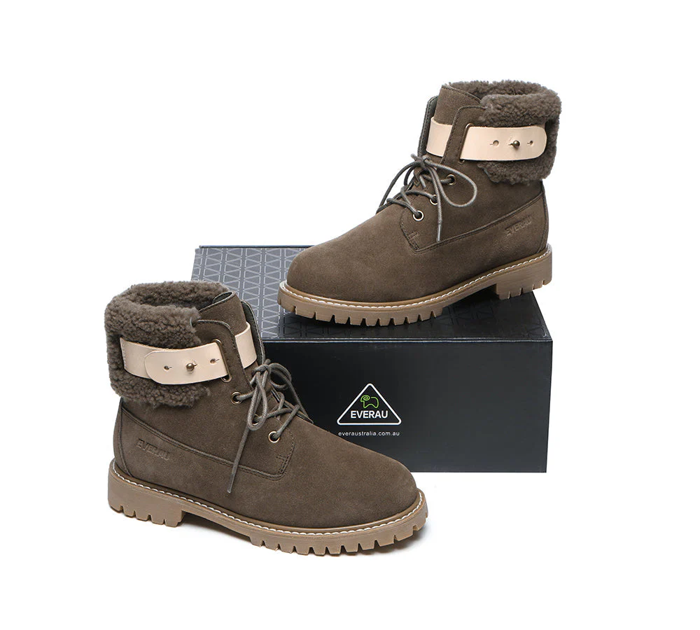 EVERAU® Women Sheepskin Wool Lace Up Fashion Boots Martin - Image 20