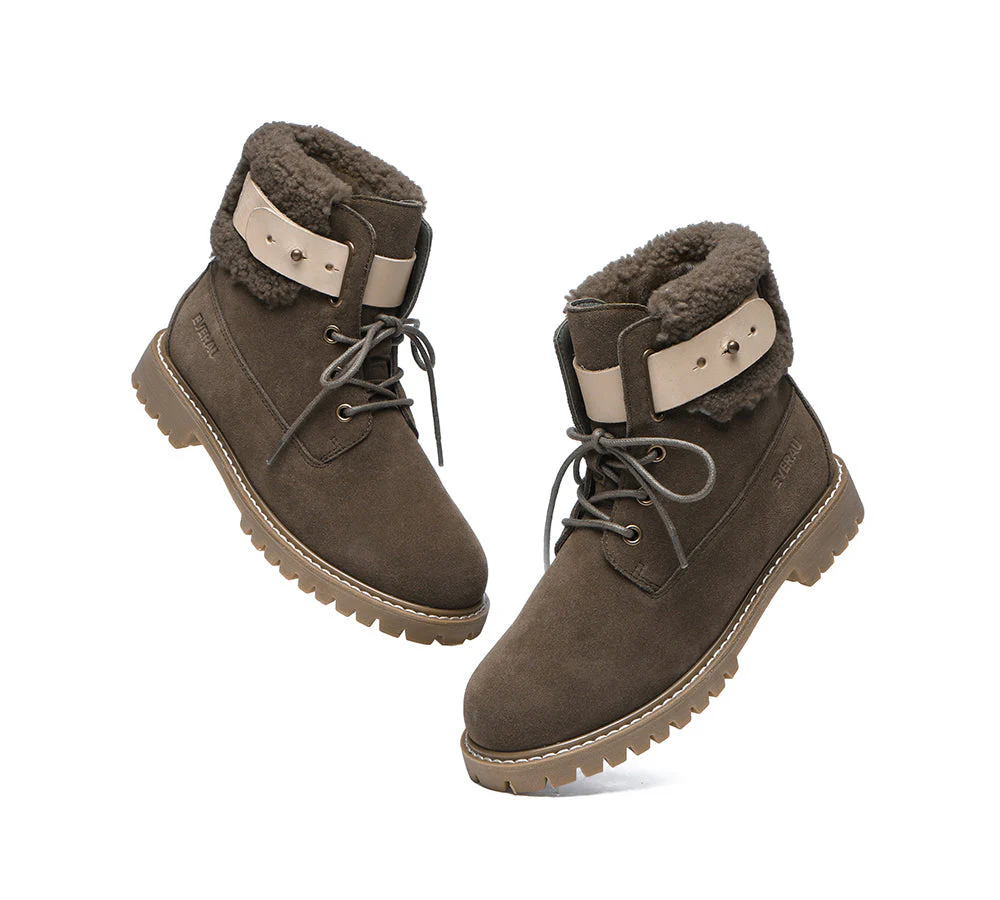 EVERAU® Women Sheepskin Wool Lace Up Fashion Boots Martin - Image 21