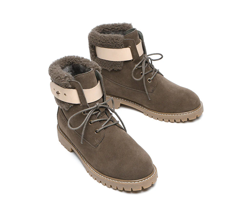 EVERAU® Women Sheepskin Wool Lace Up Fashion Boots Martin - Image 22