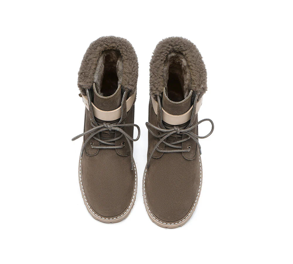 EVERAU® Women Sheepskin Wool Lace Up Fashion Boots Martin - Image 23