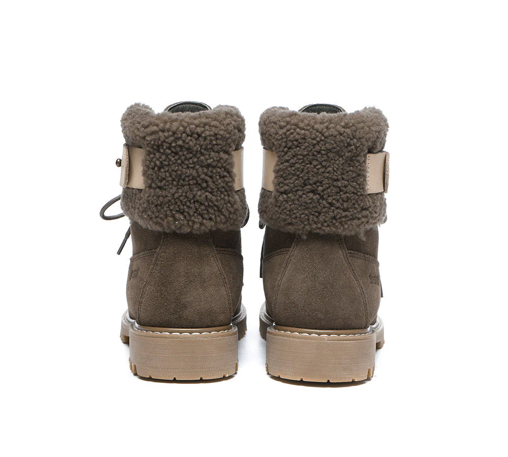 EVERAU® Women Sheepskin Wool Lace Up Fashion Boots Martin - Image 24