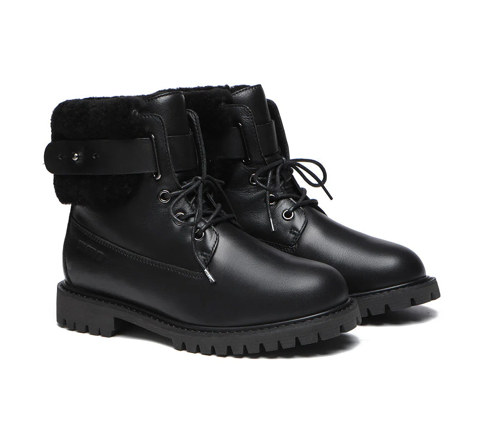 EVERAU® Women Sheepskin Wool Lace Up Fashion Boots Martin - Image 26
