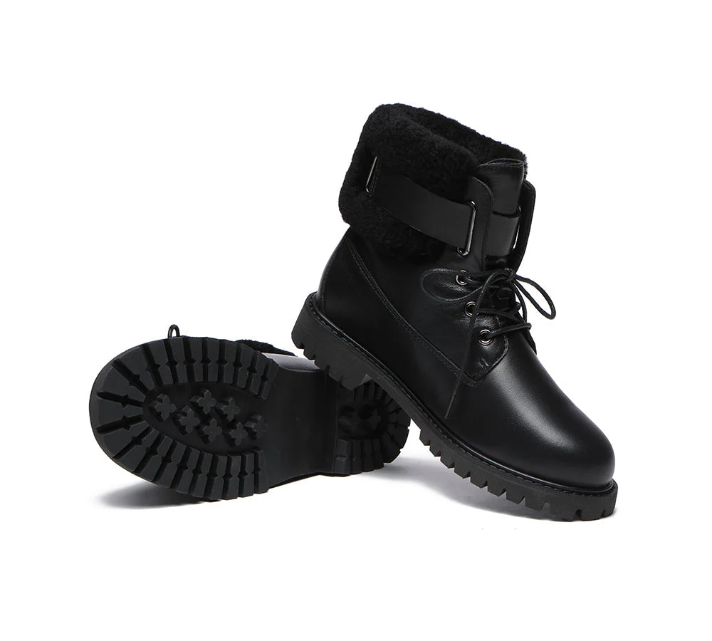 EVERAU® Women Sheepskin Wool Lace Up Fashion Boots Martin - Image 27