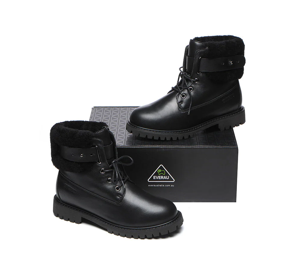 EVERAU® Women Sheepskin Wool Lace Up Fashion Boots Martin - Image 28