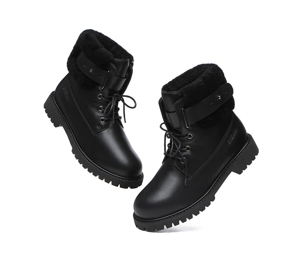 EVERAU® Women Sheepskin Wool Lace Up Fashion Boots Martin - Image 29