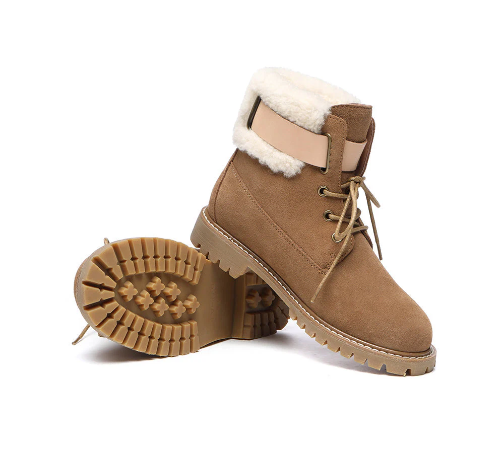 EVERAU® Women Sheepskin Wool Lace Up Fashion Boots Martin - Image 3